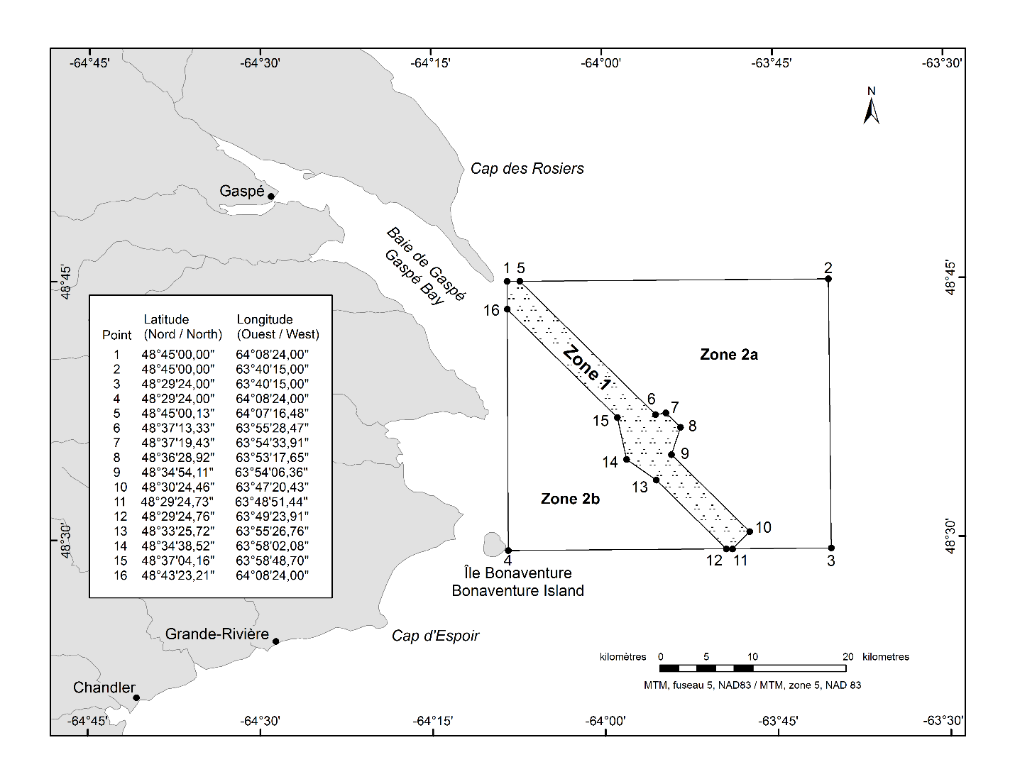 Map of the Banc-des-Américains Marine Protected Area. Coordinates of the marine protected area can be found on the left side.