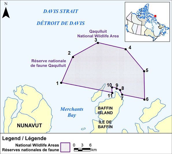 Carte montrant les limites géographiques de la réserve
         nationale de faune de Nanuit Itillinga