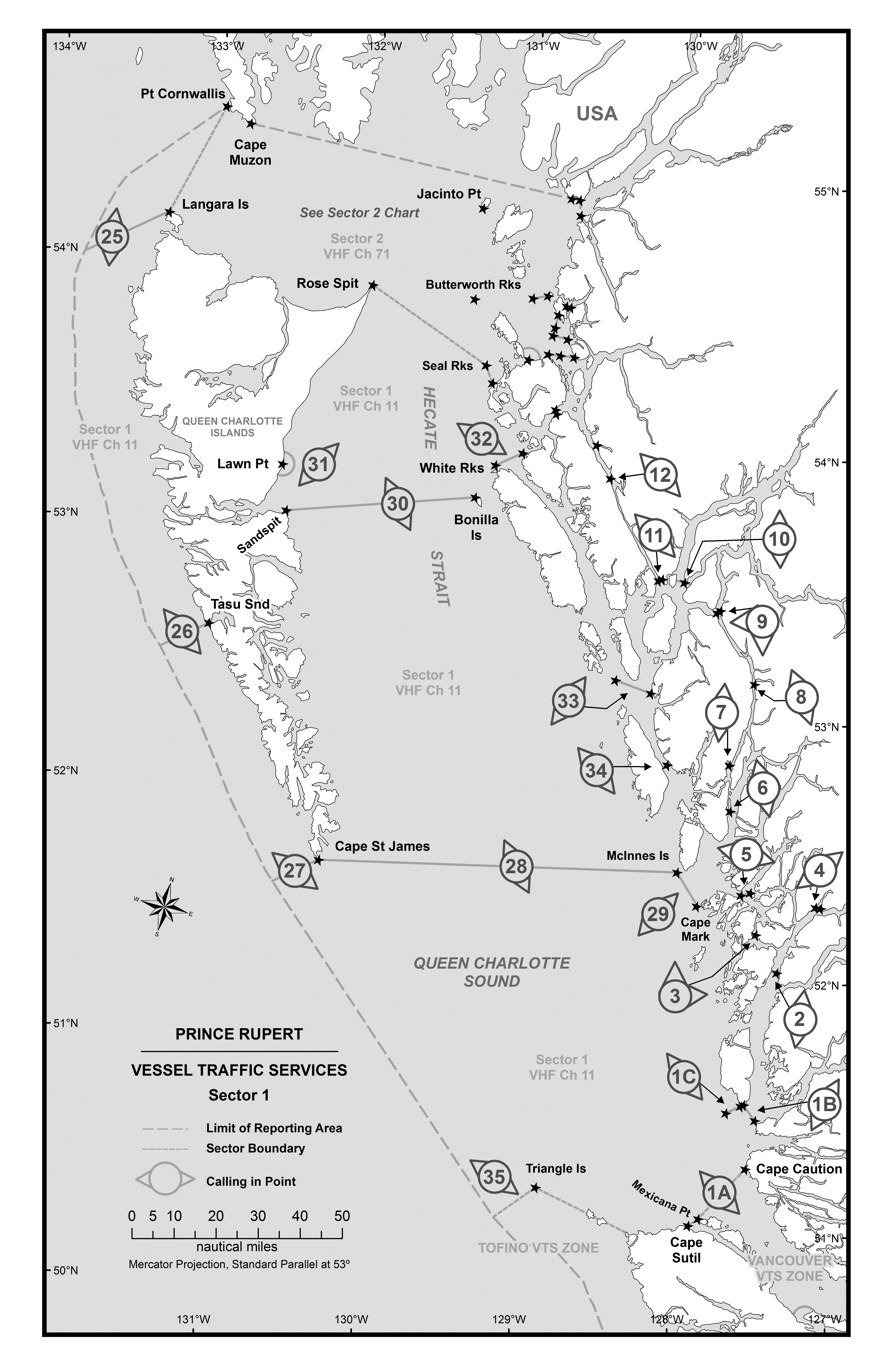 NEW chart of Prince Ruppert Vessel Traffic Services Sector 1
