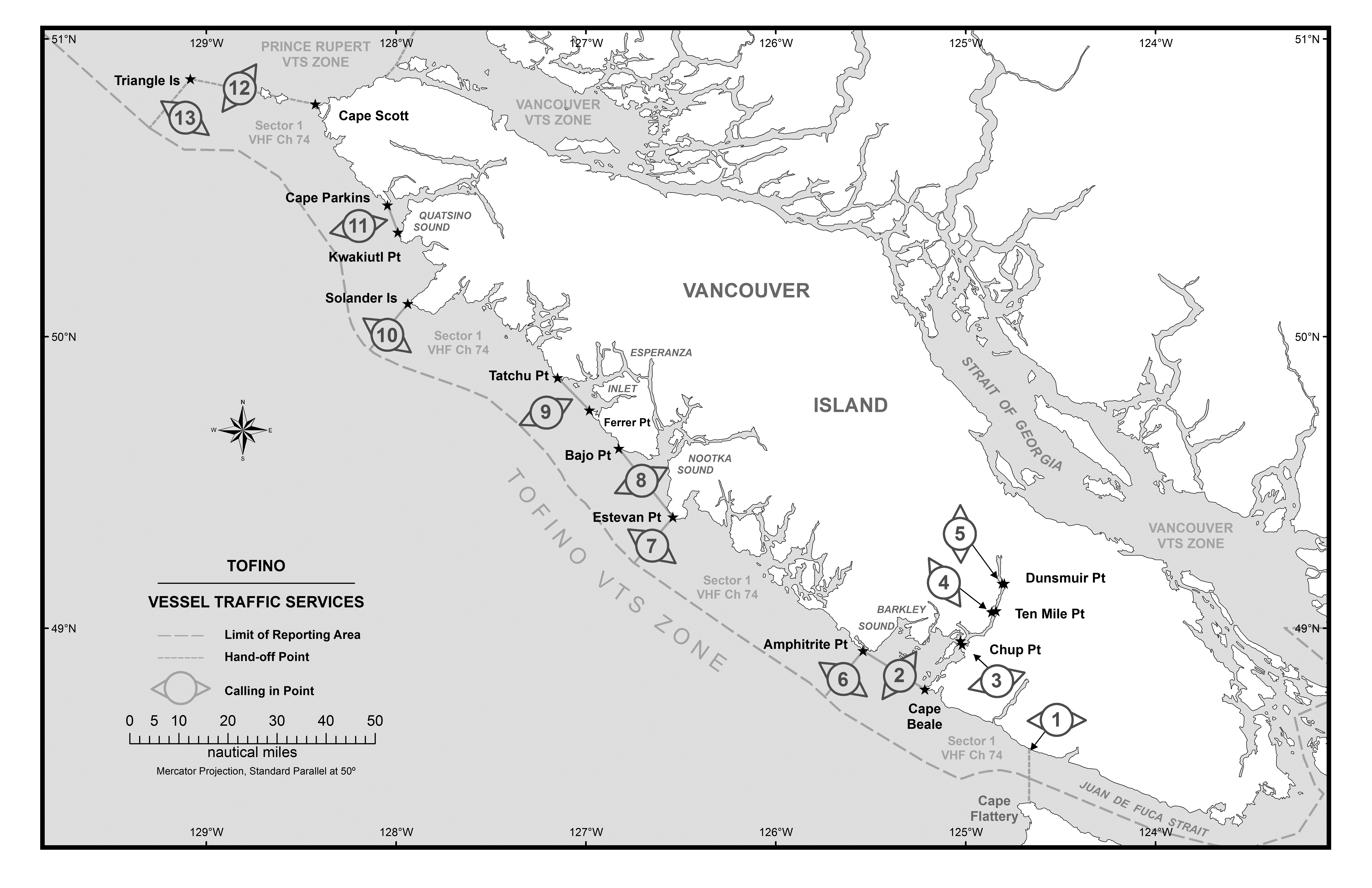 chart of New Tofino Vessel Traffic Services