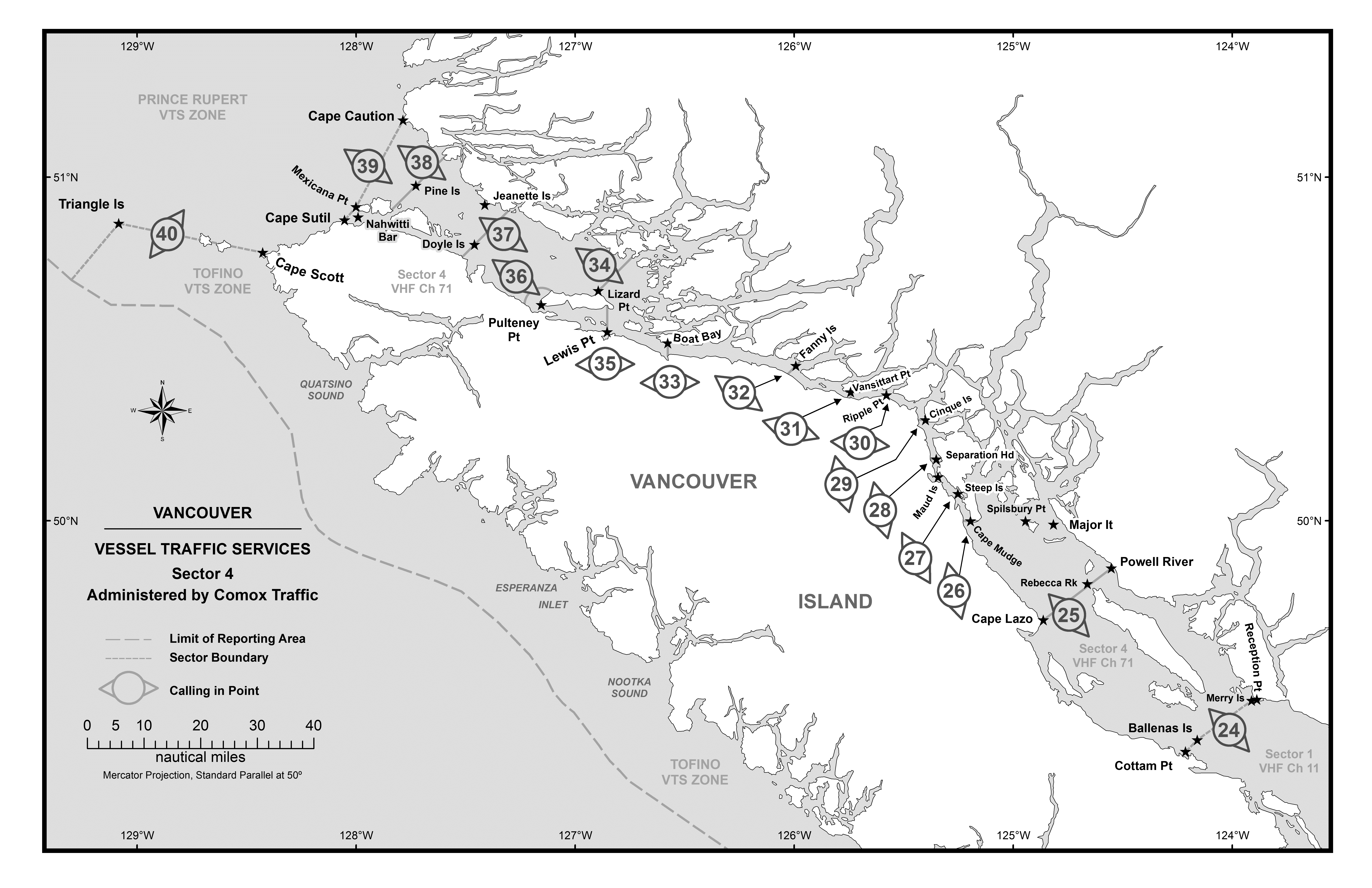 chart of New Vancouver Vessel Traffic Services Sector 4
