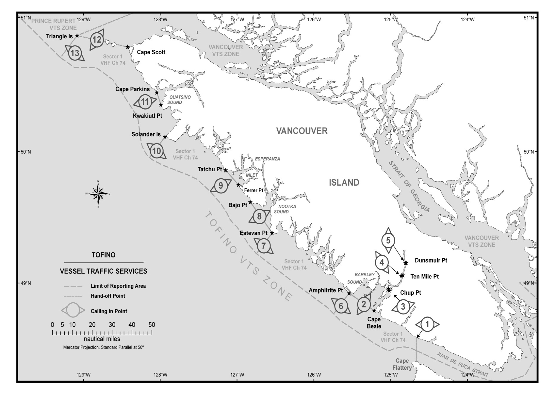 chart of Tofino Vessel Traffic Services