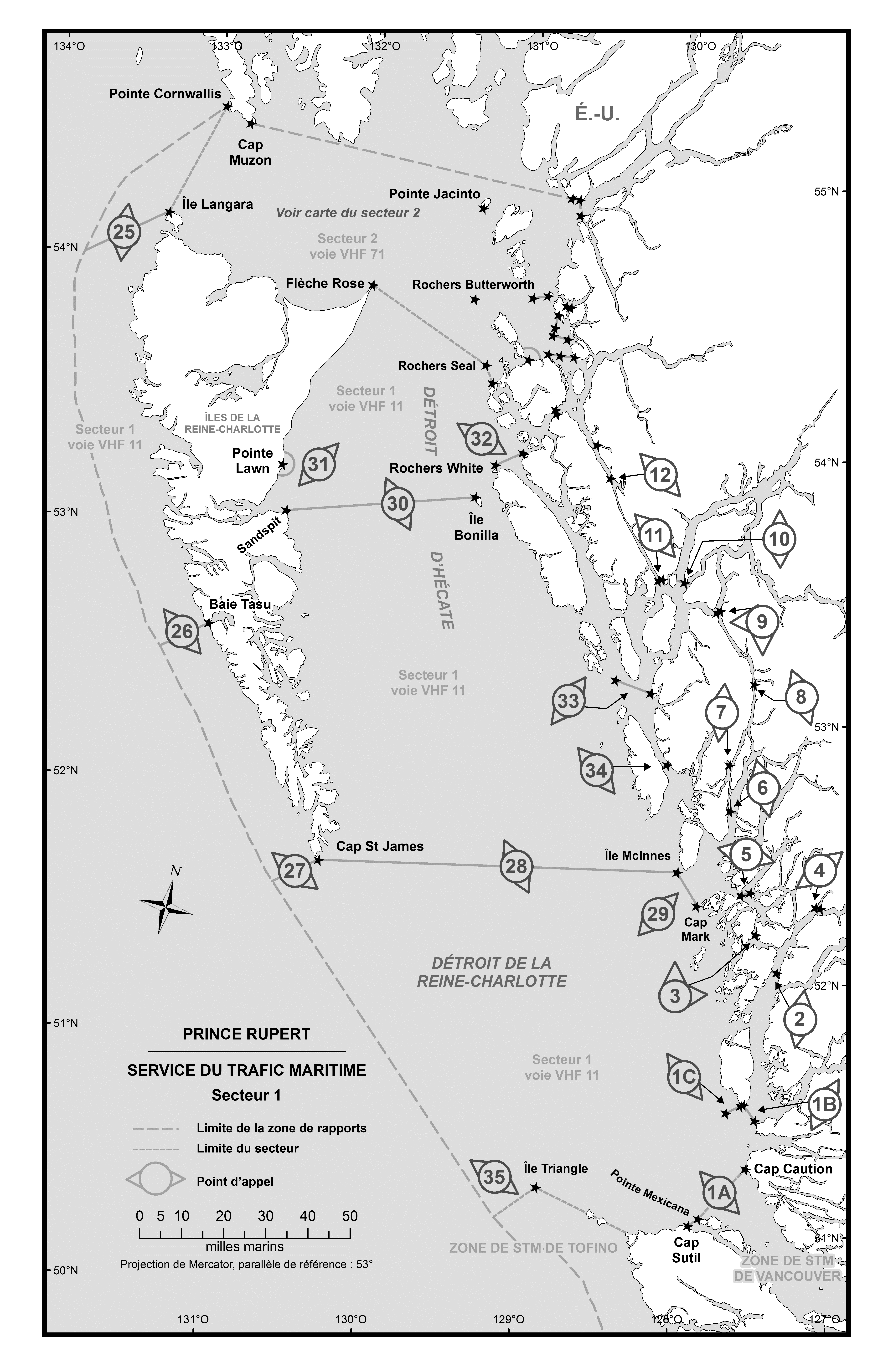 Nouvelle carte de Prince Ruppert Services du trafic maritime Secteur 1
