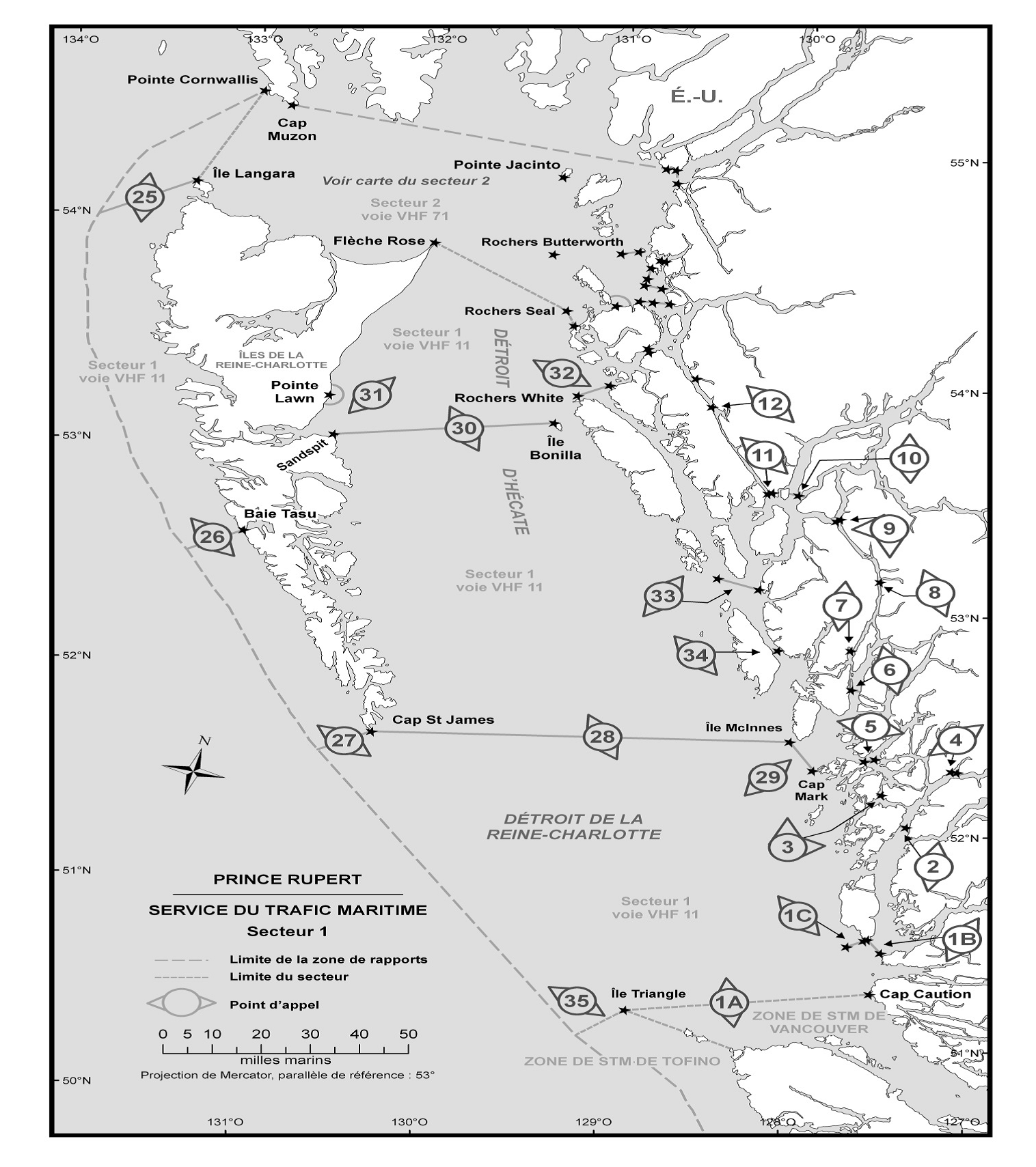 carte de Prince Ruppert Services du trafic maritime Secteur 1